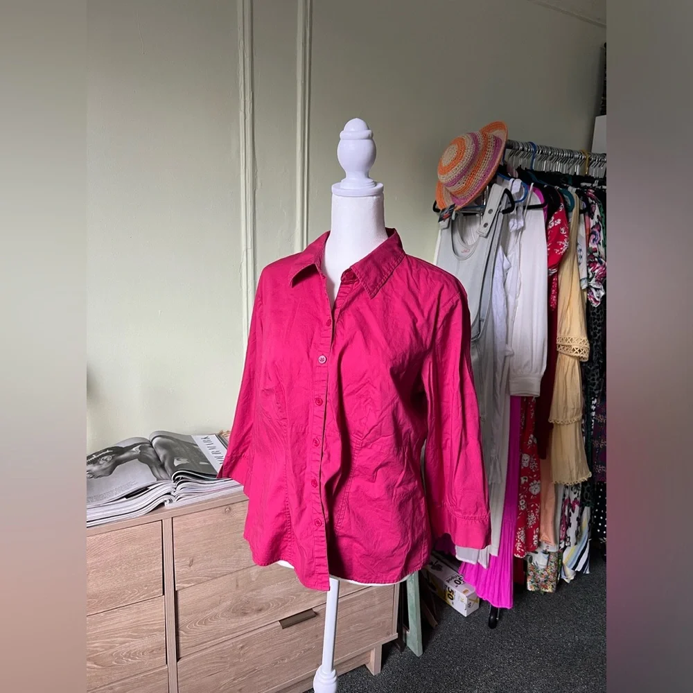 STYLE & CO Maroon Red Pink Petite Stretch Blouse Button Down Cotton Shirt Top 16 - Picture 6 of 15